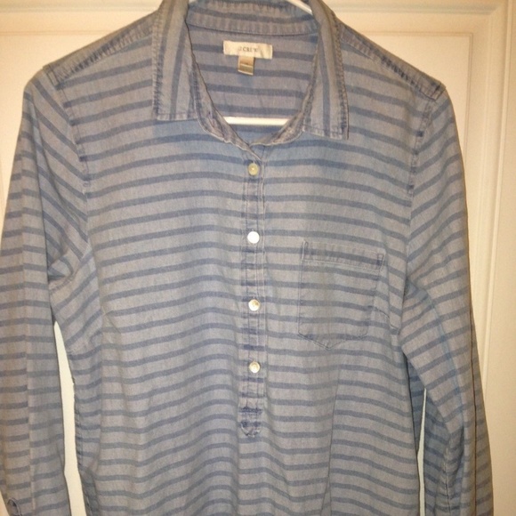J. Crew Tops - J. Crew 12 Striped Blue Denim Half Button Down